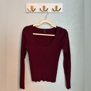 Halogen Deep Red Ribbed Long Sleeve Top